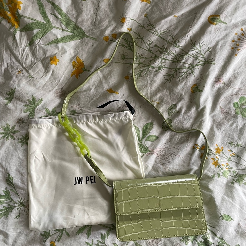 JW PEI Green Croc-Embossed Crossbody Bag